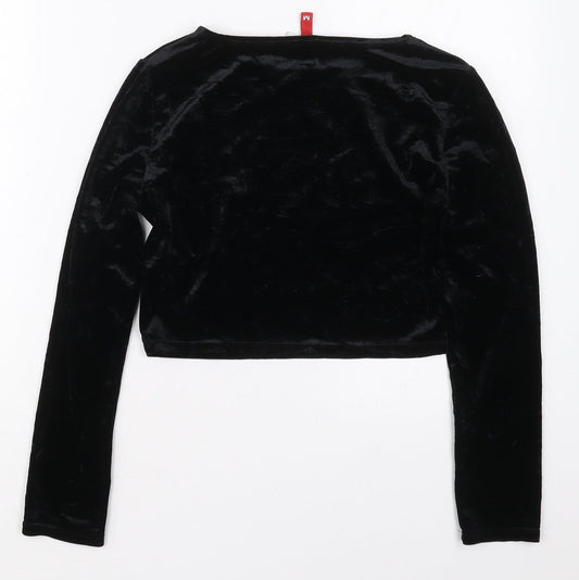 H&M Womens Black Polyester Cropped T-Shirt Size M Boat Neck