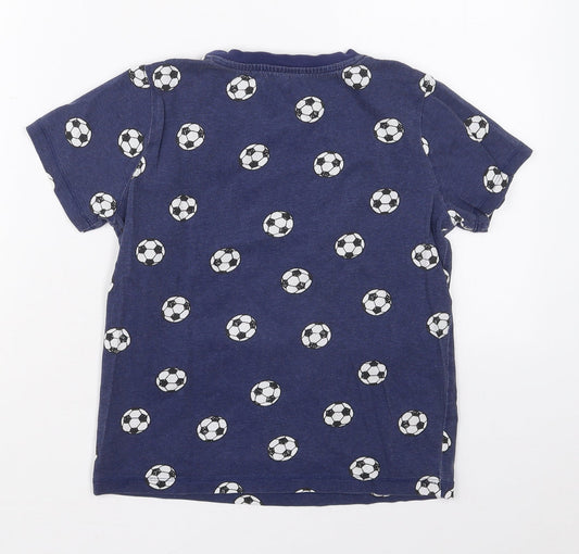 F&F Boys Blue Cotton Basic T-Shirt Size 9-10 Years Crew Neck Pullover - Footballs