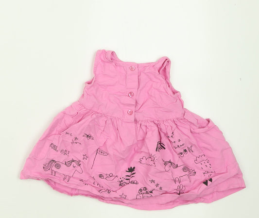 NEXT Girls Pink Geometric Cotton A-Line Size 6-9 Months Crew Neck Button