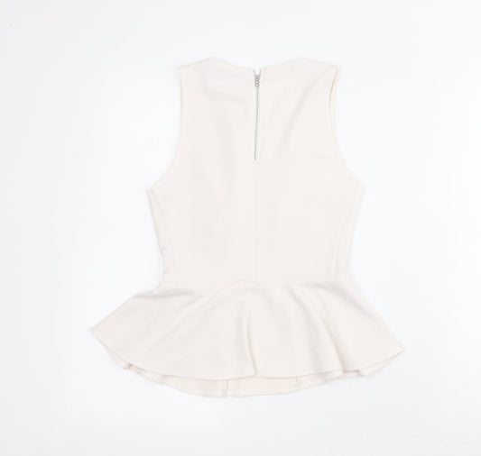 Topshop Womens White Polyester Basic Blouse Size 6 Round Neck - Peplum