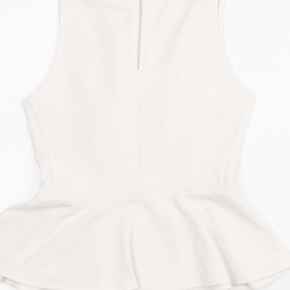 Topshop Womens White Polyester Basic Blouse Size 6 Round Neck - Peplum