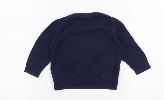 Gap Boys Blue 100% Cotton Pullover Jumper Size 6-9 Months Button - Christmas Snowman