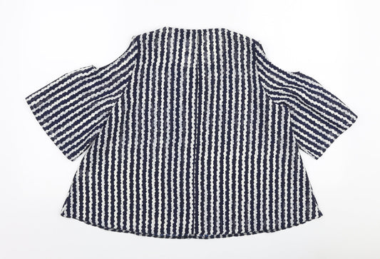 Topshop Womens Blue Striped Polyester Basic Blouse Size 10 Round Neck - Cold shoulder