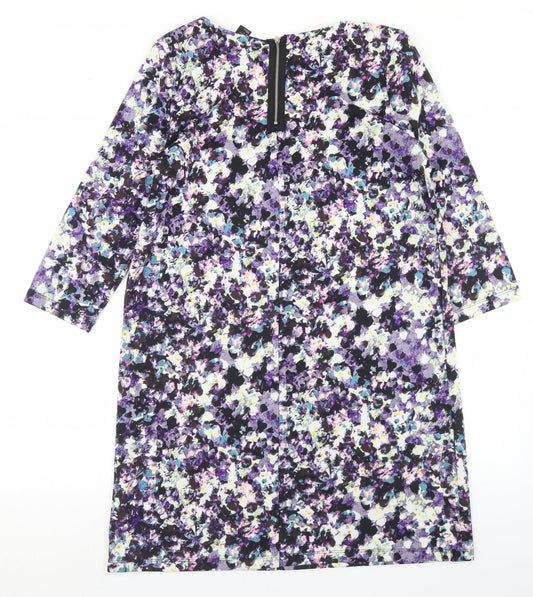 H&M Womens Purple Floral Polyester A-Line Size M Round Neck Zip
