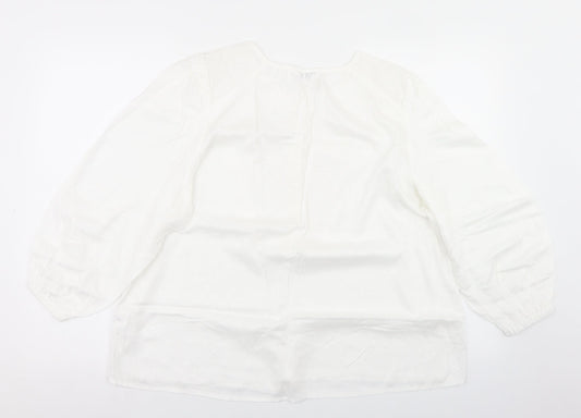 Papaya Womens White Viscose Basic Blouse Size 14 Round Neck