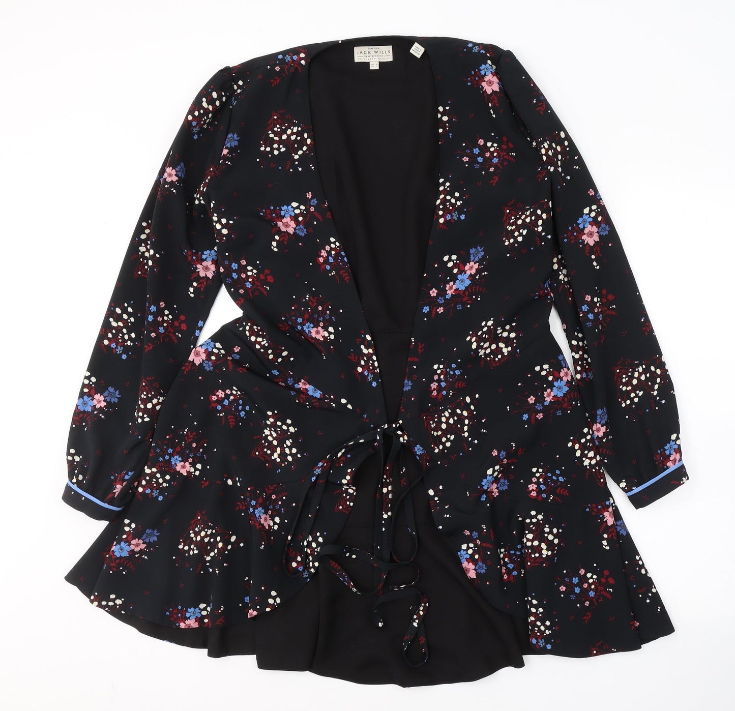 Jack Wills Womens Black Floral Jacket Blazer Size 8 Tie