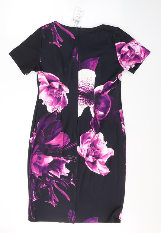 Gerard Womens Black Floral Polyester A-Line Size 12 V-Neck Zip