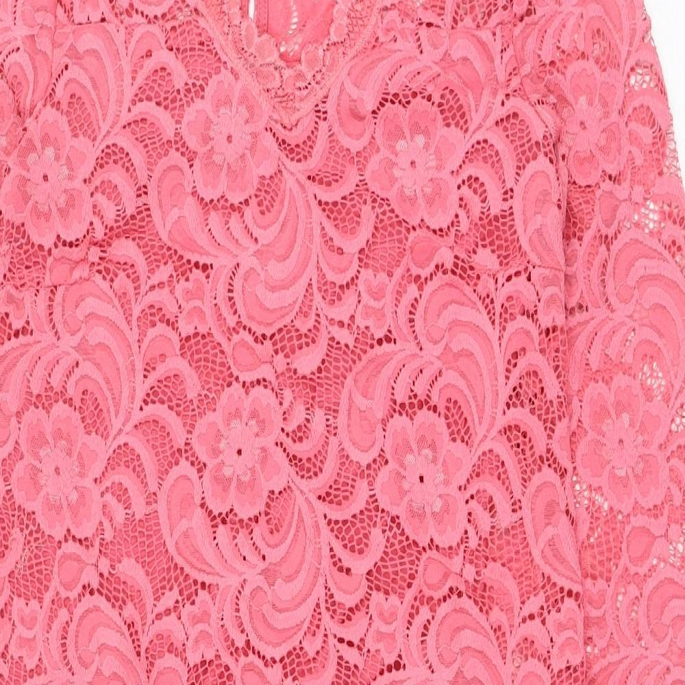 Mama-licious Womens Pink Cotton Shift Size M V-Neck Hook & Eye