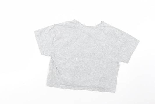 New Look Womens Grey Cotton Cropped T-Shirt Size S Crew Neck - Hedgehugs