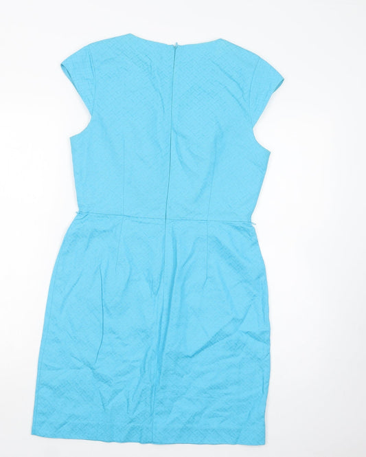 Oasis Womens Blue Cotton Pencil Dress Size 10 Boat Neck Zip