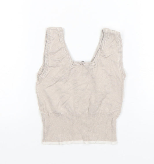 Tiffosi Girls Beige Viscose Cropped Tank Size 9-10 Years Square Neck Pullover
