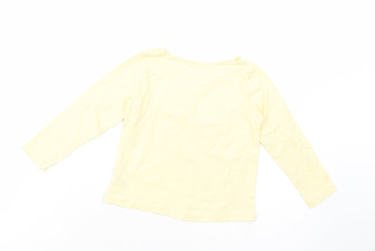 Dunnes Stores Girls Yellow Cotton Pullover T-Shirt Size 3 Years Crew Neck Pullover - Flower Detail