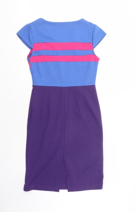 Collection London Womens Purple Striped Polyester Pencil Dress Size 12 Boat Neck Zip