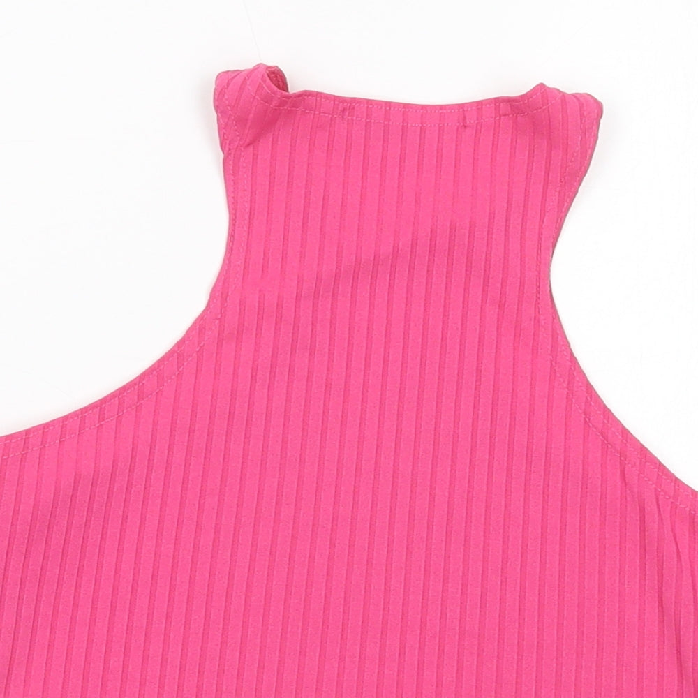 Femme Luxe Womens Pink Polyester Cropped Tank Size 8 Crew Neck