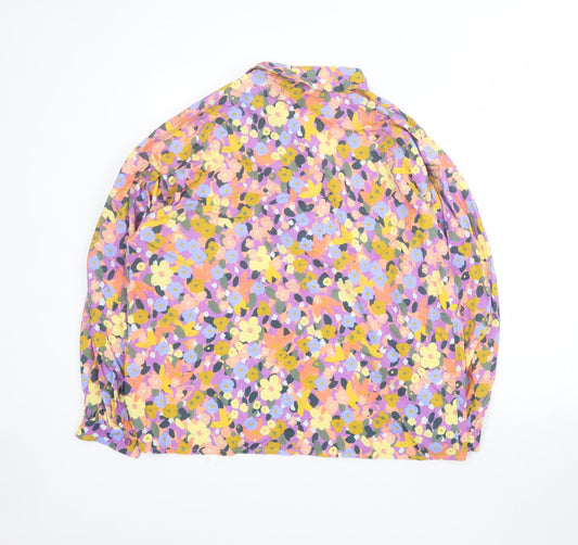 Les Acolytes Womens Purple Floral Viscose Basic Button-Up Size L Collared