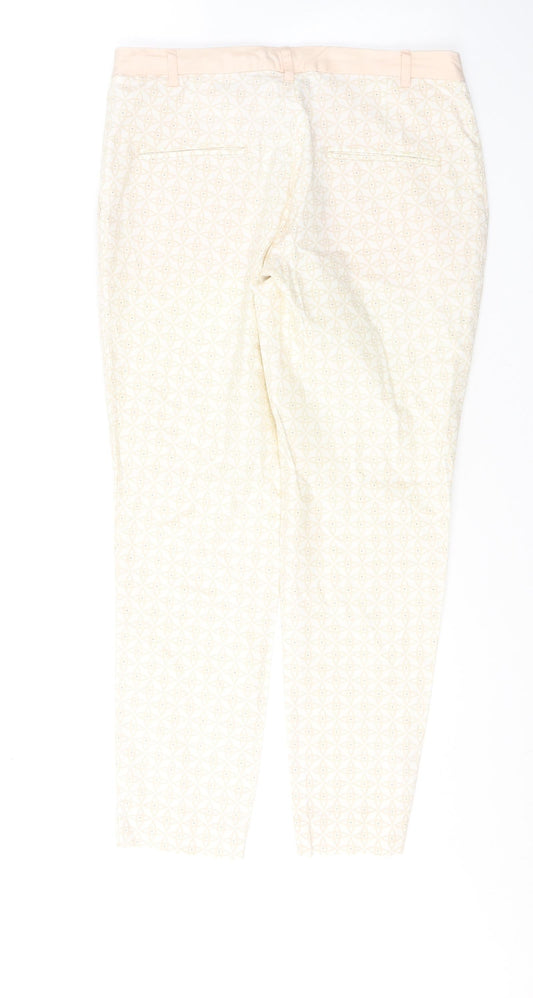 H&M Womens Ivory Geometric Cotton Skinny Jeans Size 10 L27 in Regular Button