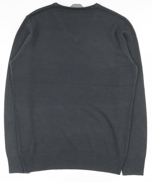 Originals Mens Grey V-Neck Acrylic Pullover Jumper Size L