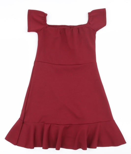Nasty Gal Womens Red Polyester Basic Blouse Size 10 Off the Shoulder
