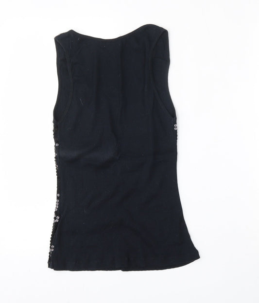 Romeo & Juliet Couture Womens Black Cotton Basic Tank Size L Round Neck