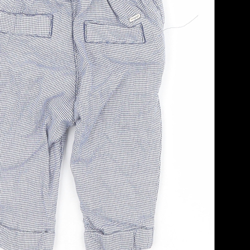 Marks and Spencer Baby Blue Houndstooth 100% Cotton Cropped Trousers Size 0-3 Months Button