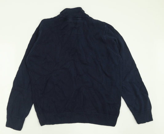 Blue Harbour Mens Blue High Neck Cotton Pullover Jumper Size L