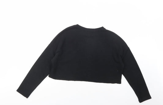 Pull & Bear Womens Black Cotton Pullover Sweatshirt Size S Pullover - Cropped