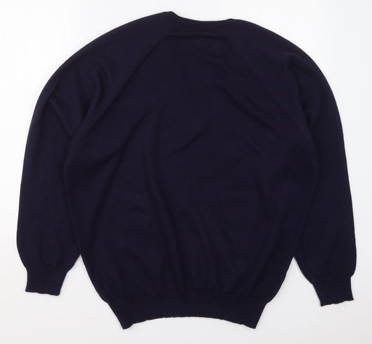 Mens Classic Mens Blue V-Neck Acrylic Pullover Jumper Size L