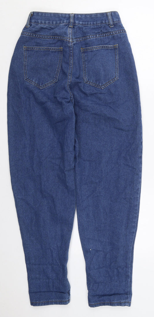 PRETTYLITTLETHING Womens Blue Cotton Mom Jeans Size 4 L28 in Regular Button