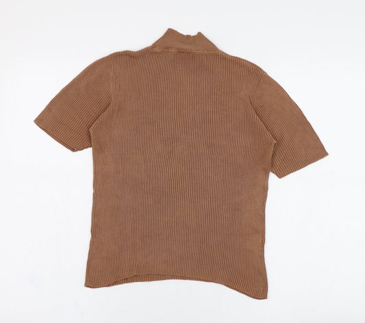 Country Casuals Womens Brown Polyester Cropped T-Shirt Size M Mock Neck