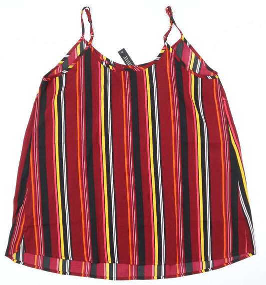 Simply Be Womens Multicoloured Striped Polyester Basic Tank Size 14 Scoop Neck