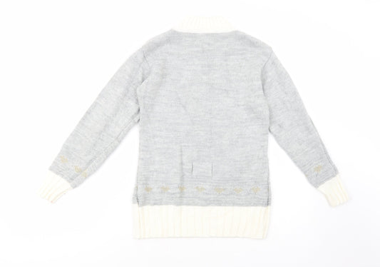 Cincan Girls Grey High Neck Acrylic Tunic Jumper Size 11-12 Years Pullover - I Love You