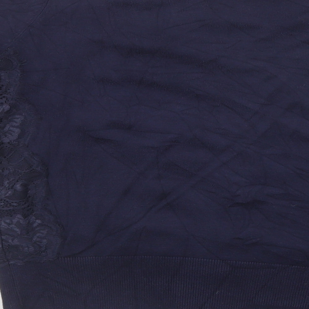 Coast Womens Blue Crew Neck Viscose Cardigan Jumper Size M - Lace Detail