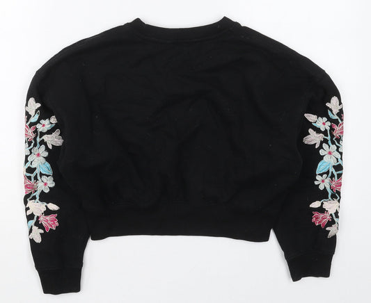 Matalan Girls Black Floral Cotton Pullover Sweatshirt Size 11 Years Pullover