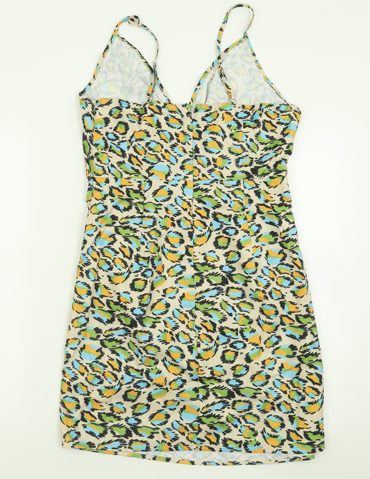 SheIn Womens Multicoloured Animal Print Polyester A-Line Size L V-Neck Zip