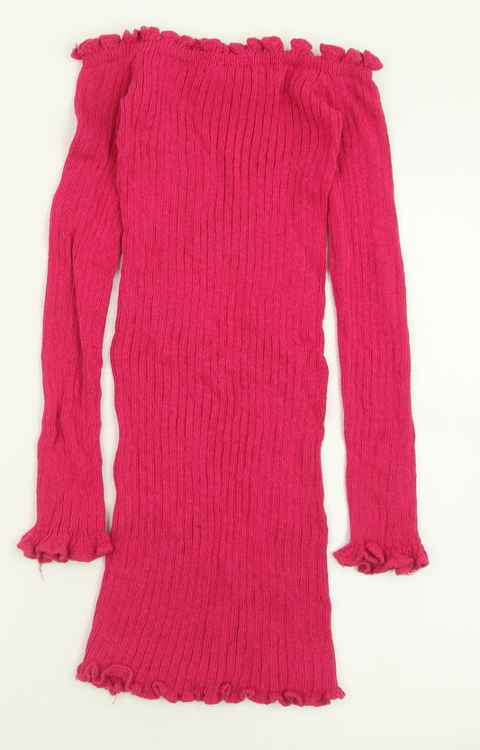 In the Style Womens Pink Acrylic Jumper Dress Size 6 Off the Shoulder Pullover