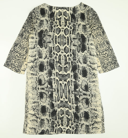 Mango Womens Ivory Animal Print Polyester A-Line Size S V-Neck Pullover