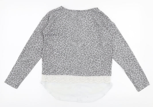Young Dimension Girls Grey Round Neck Animal Print Polyester Pullover Jumper Size 11-12 Years Pullover