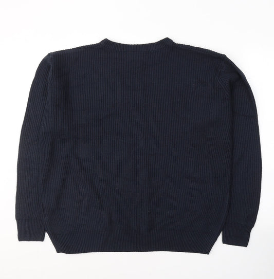 Authentic Mens Blue Round Neck Acrylic Pullover Jumper Size M