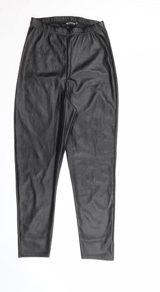 PRETTYLITTLETHING Womens Black Polyester Pedal Pusher Leggings Size 8 L24 in