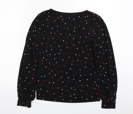 Warehouse Womens Black Polka Dot Polyester Basic Blouse Size 8 Crew Neck