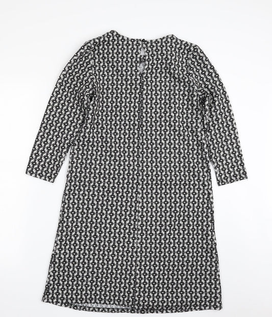 Rainbow Womens Black Geometric Polyester A-Line Size XS Boat Neck Pullover