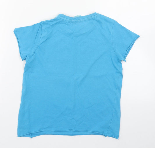 Little Kids Boys Blue 100% Cotton Basic T-Shirt Size 6-7 Years Round Neck Pullover