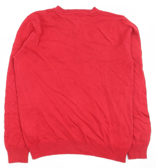 George Girls Red V-Neck Cotton Pullover Jumper Size 10-11 Years Pullover - School wear
