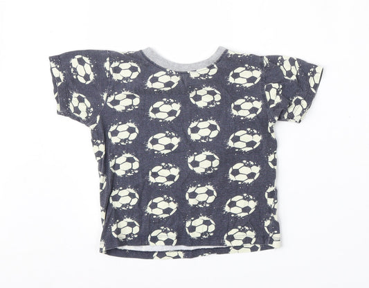Kids Boys Blue Geometric Cotton Basic T-Shirt Size 6-7 Years Round Neck - FOOTBALL
