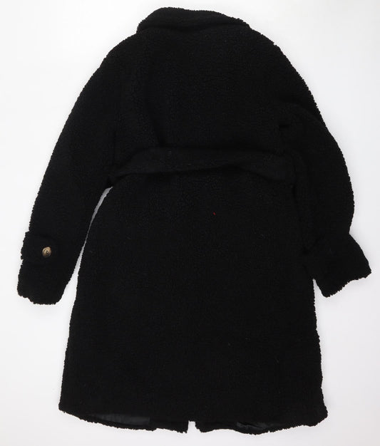Boohoo Womens Black Pea Coat Jacket Size 10 Button