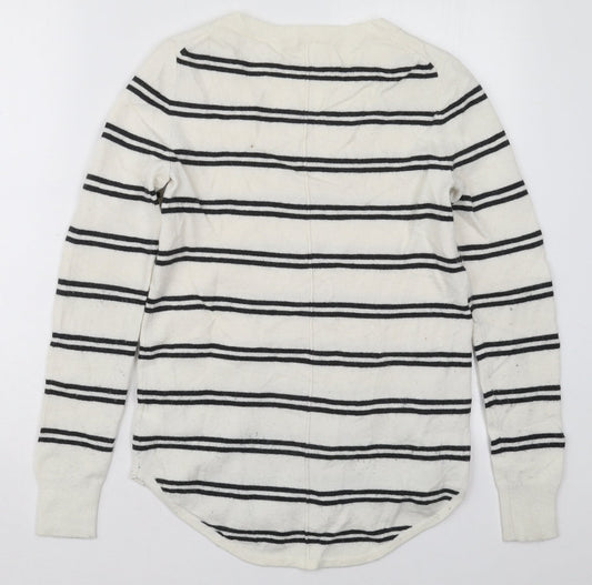 Gap Womens White V-Neck Striped Nylon Jumper Size XS