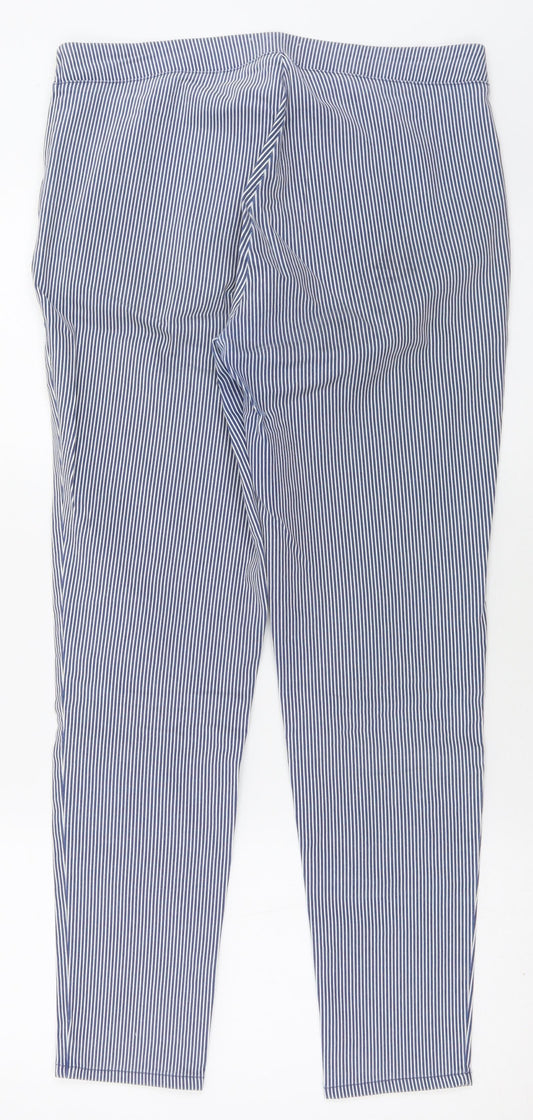 Savida Womens Blue Striped Cotton Trousers Size 12 L28 in Regular Zip