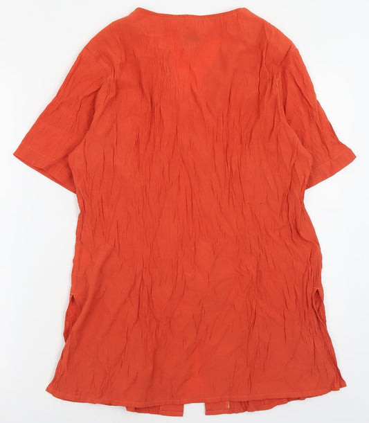 Linea Womens Orange Viscose Basic Button-Up Size 12 V-Neck