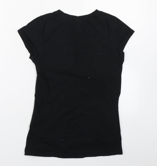 Sport 600 Girls Black Cotton Basic T-Shirt Size 8-9 Years Round Neck Pullover
