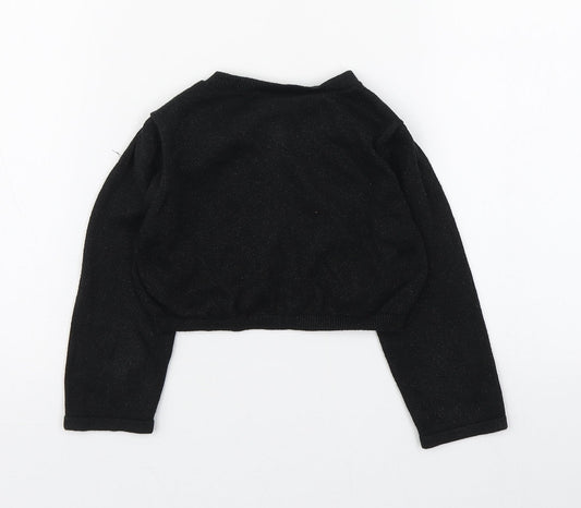 NEXT Girls Black Round Neck Cotton Cardigan Jumper Size 5-6 Years Button